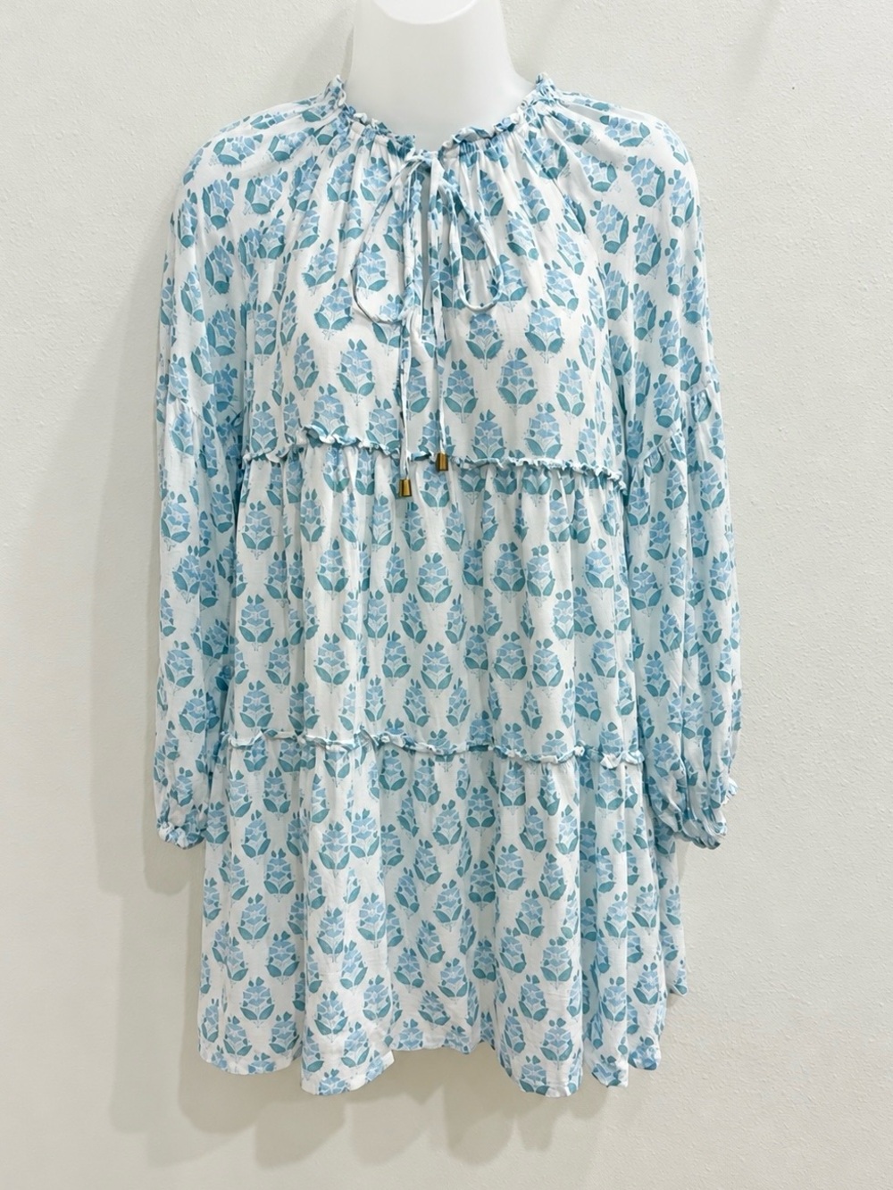 J.Marie Mini Dress XS Blue White Floral Block Print